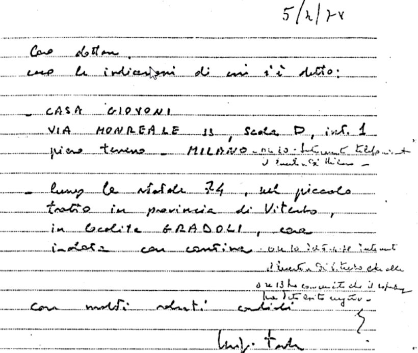 Biglietto scritto da Zanda e fatto recapitare al Capo della Polizia