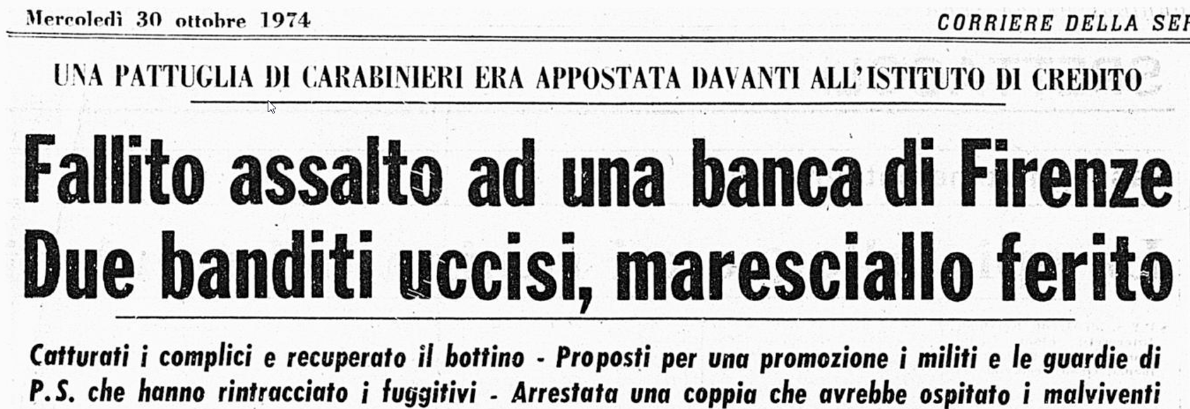 Titolo del Corsera sulla rapina Mantini