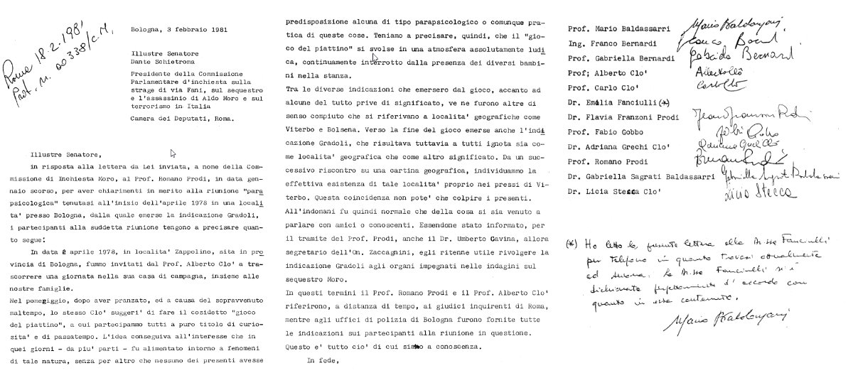 La lettera collettiva scritta dai partecipanti alla seduta spiritica